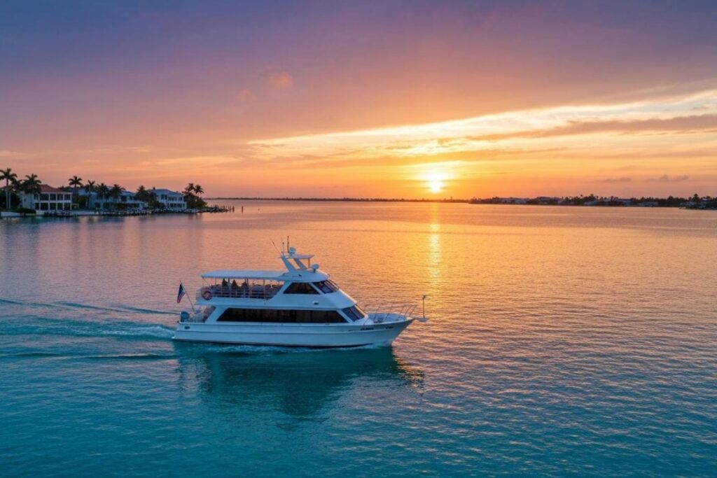 Yacht in the harbor of Naples Florida by Keeywadin Island